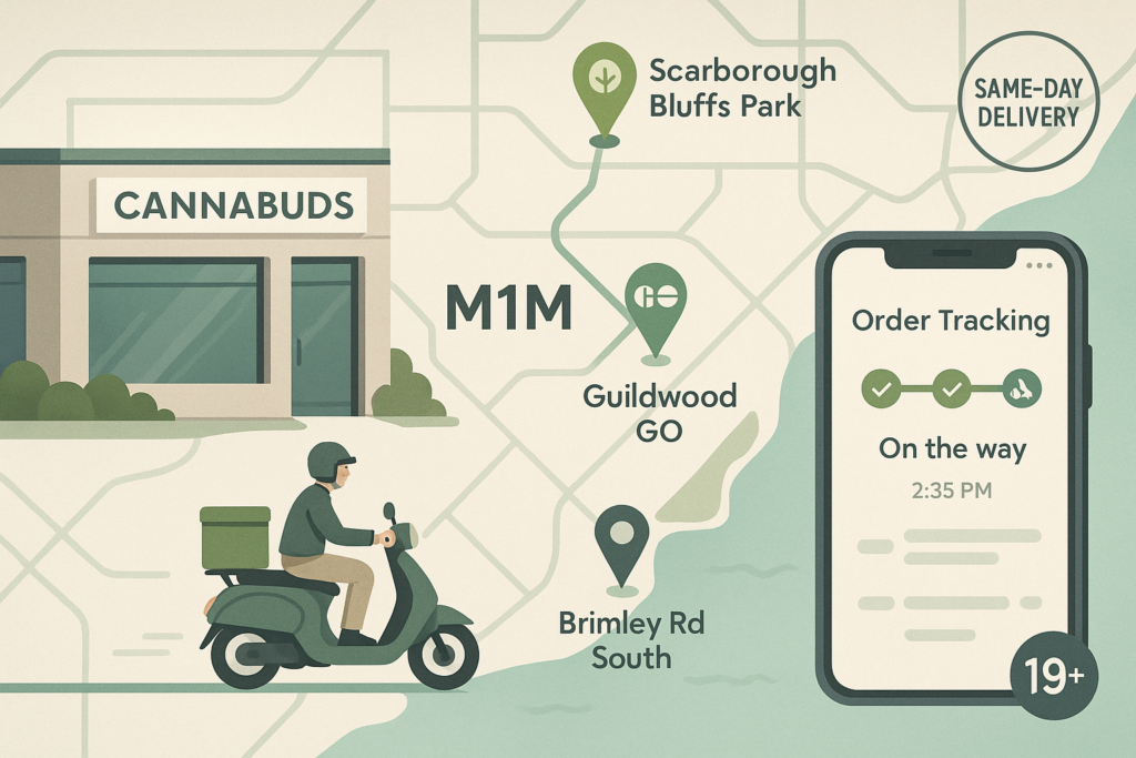 Cannabuds same-day cannabis delivery in Scarborough near Bluffs Park, Guildwood GO, and Brimley Rd South